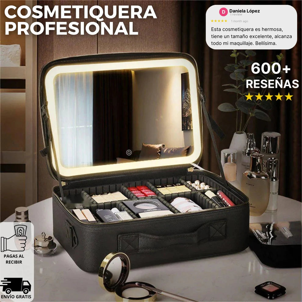 cosmetiquera luz led profesional+limpiador de brochas premium