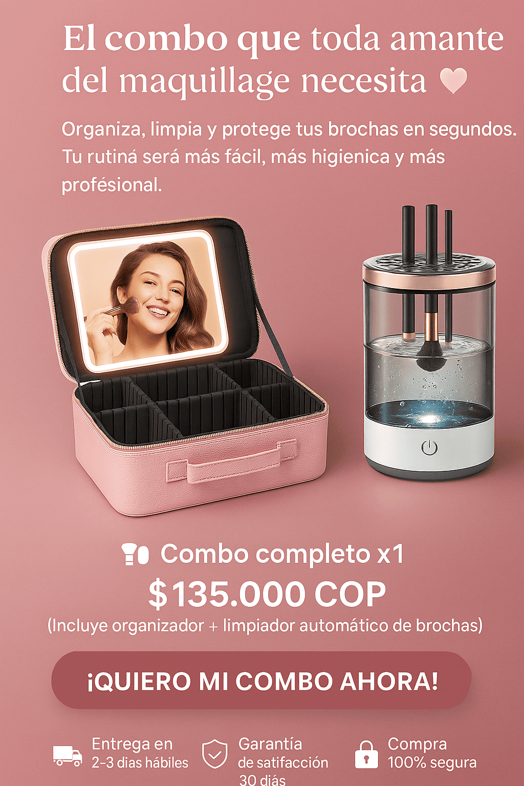 cosmetiquera luz led profesional+limpiador de brochas premium