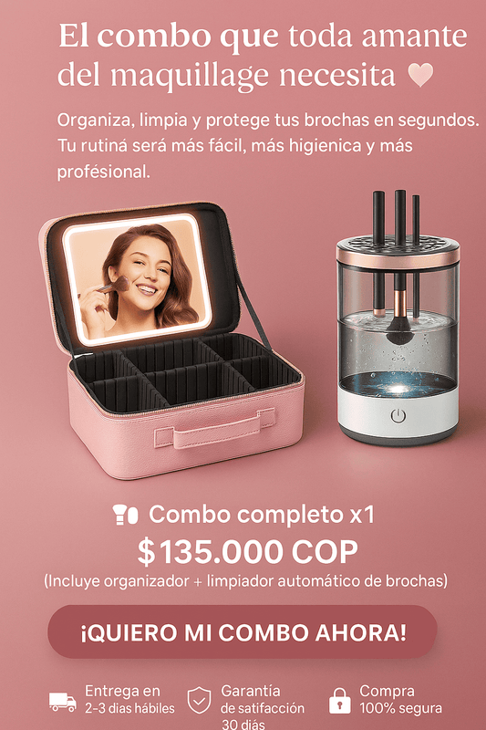 cosmetiquera luz led profesional+limpiador de brochas premium